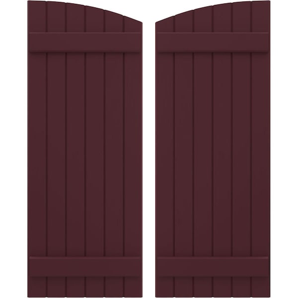 Ekena Millwork Americraft 6-Board (2 Batten) Wood Joined Board-n-Batten Shutters w/Ellipt Top, ARW101BE621X77WRH, PR ARW101BE621X77WRH - main